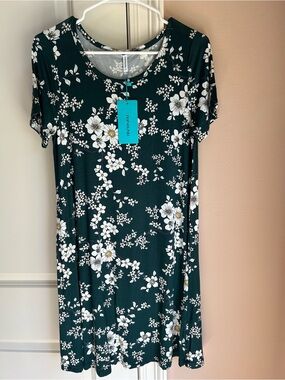 Popyoung Dark Green Floral Short Sleeve Tunic